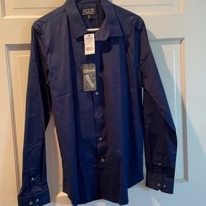One Tough Brand Men’s navy blue button down, extra slim fit, size large, NWT